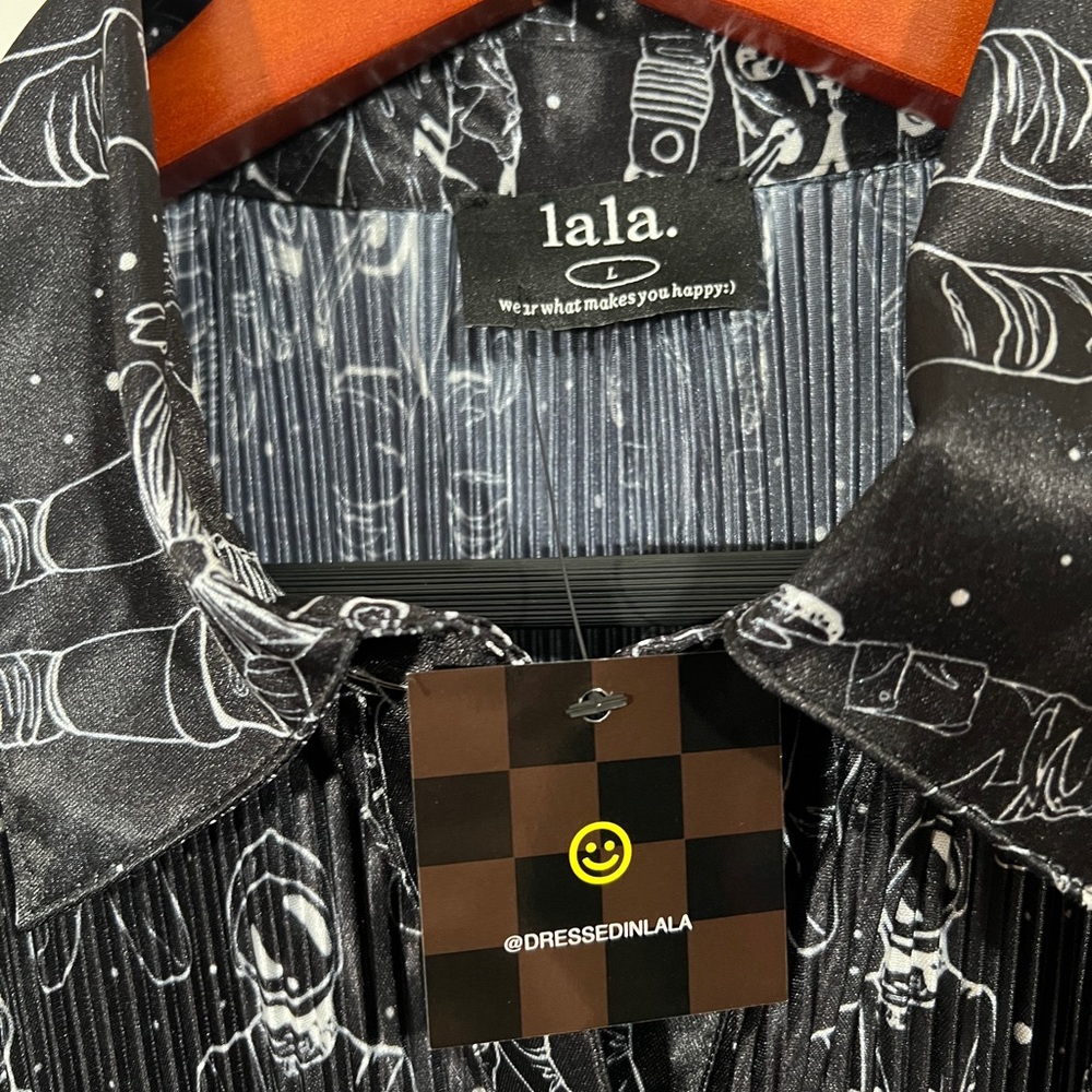 NWT Dressed in LALA Plisse Dress in Astronaut Black and White Size Large - Picture 6 of 9